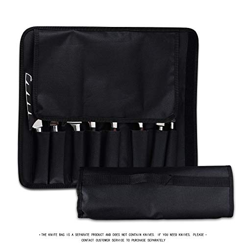 XYJ Chef Knife Bag (8 slots) Holds 8pcs Knives Black Canvas Roll Bags Portable Storage Carry Bag For Kitchen Knife Tools Portable Knife Holder (Knives Not Included)