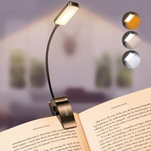 gritin 9 led rechargeable book light for reading in bed – eye caring 3 color temperatures,stepless dimming brightness,12+hrs runtime small lightweight clip on book reading light for kids,studying