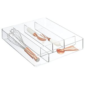 mdesign plastic kitchen cabinet drawer storage organizer tray – for storing organizing cutlery, spoons, cooking utensils, gadgets – 5 divided compartments – clear