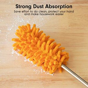 Microfiber Duster for Cleaning, Tukuos Hand Washable Dusters with 2pcs Replaceable Microfiber Head, Extendable Pole, Detachable Cleaning Supplies for Office, Car, Window, Furniture, Ceiling Fan