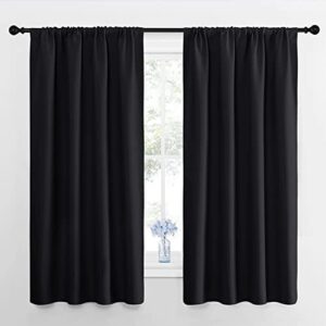 nicetown black blackout curtain blinds – solid thermal insulated window treatment blackout drapes/draperies for bedroom (2 panels, 42 inches wide by 63 inches long, black)