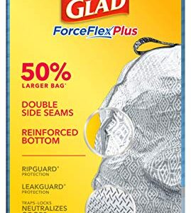 GLAD ForceFlexPlus XL X-Large Kitchen Drawstring Trash Bags, 20 Gallon Grey Trash Bag for Large Kitchen Trash Can, Fresh Clean with Febreze Freshness and Leak Protection, 80 Count (Package May Vary)