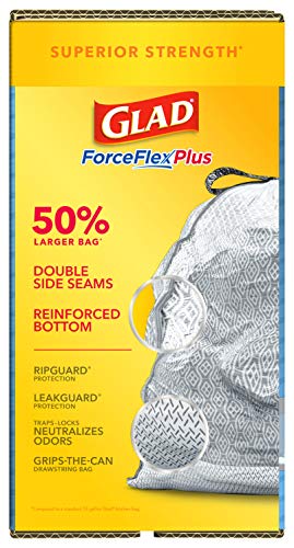 GLAD ForceFlexPlus XL X-Large Kitchen Drawstring Trash Bags, 20 Gallon Grey Trash Bag for Large Kitchen Trash Can, Fresh Clean with Febreze Freshness and Leak Protection, 80 Count (Package May Vary)