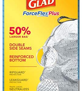 GLAD ForceFlexPlus XL X-Large Kitchen Drawstring Trash Bags, 20 Gallon Grey Trash Bag for Large Kitchen Trash Can, Fresh Clean with Febreze Freshness and Leak Protection, 80 Count (Package May Vary)