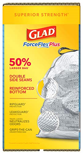 GLAD ForceFlexPlus XL X-Large Kitchen Drawstring Trash Bags, 20 Gallon Grey Trash Bag for Large Kitchen Trash Can, Fresh Clean with Febreze Freshness and Leak Protection, 80 Count (Package May Vary)