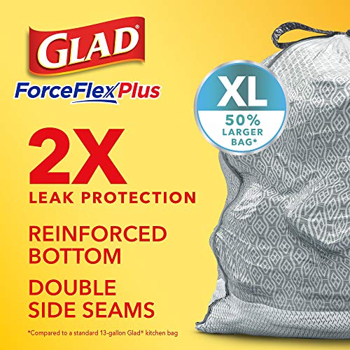 GLAD ForceFlexPlus XL X-Large Kitchen Drawstring Trash Bags, 20 Gallon Grey Trash Bag for Large Kitchen Trash Can, Fresh Clean with Febreze Freshness and Leak Protection, 80 Count (Package May Vary)