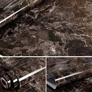 Simplemuji Black Glossy Adhesive Paper Marble Granite Look Effect Countertops Vinyl Film Backsplash Wallpaper Waterproof Oilproof Adhesive Removable 12inch X 79inch