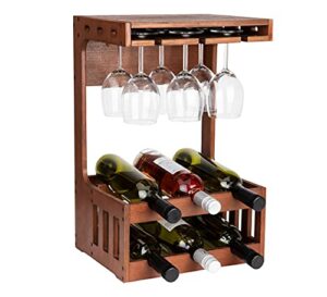 mind reader floating wooden decor, 6 bottle stand, stem glass organizer-brown wine rack, 20″ x 13″ x 10″