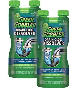 green gobbler liquid hair drain clog remover & cleaner, for toilets, sinks, tubs – septic safe, 2 pack