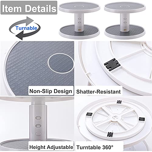 Covee 2 Tier Lazy Susan Turntable Height Adjustable Spice Rack Organizer for Cabinets Countertop, Large Lazy Susan for Pantry Organization and Storage, White 12 inch