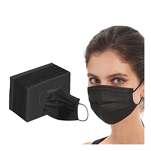 100pcs Adult Black Disposable Face Masks 3 Layer Non-Woven Masks with Soft Elastic Earloop