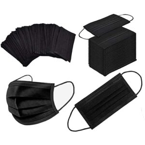 100pcs Adult Black Disposable Face Masks 3 Layer Non-Woven Masks with Soft Elastic Earloop