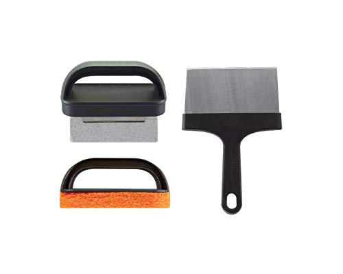 Blackstone 5060 Grill & Griddle Kit 8 Pieces Premium Flat Top Grill Accessories Cleaner Tool Set-1 Stainless Steel 6" Scraper, 3 Scouring Pads, 2 Cleaning Bricks, and 1 Handle, Black