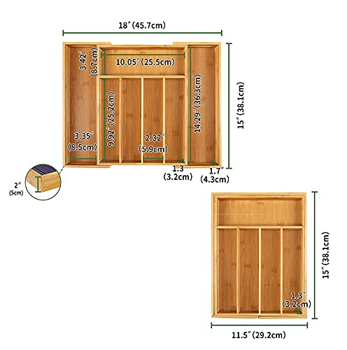 Utoplike Bamboo Expandable Kitchen Drawer Organizer and Bamboo Cutlery Tray Silverware,(11.5"-18" )W X 15"H X 2.4“D (Small)