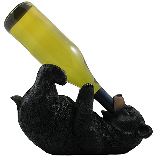 Drinking Black Bear Wine Bottle Holder in Rustic Animal Sculpture & Statue Wine Stands, Cabin and Lodge Decorative Wine Racks & Gifts