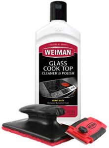 weiman cooktop and stove top cleaner kit – glass cook top cleaner and polish 10 oz. scrubbing pad, cleaning tool, razor, scraper