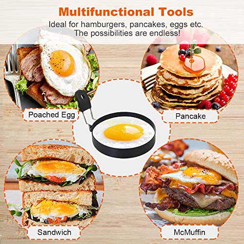 COTEY Large 3.5" Nonstick Egg Rings Set of 4, Round Crumpet Ring Mold Shaper for English Muffins Pancake Cooking Griddle - Portable Grill Accessories for Camping Indoor Breakfast Sandwich Burger