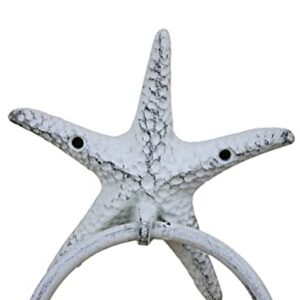 Handcrafted Nautical Decor Rustic Whitewashed Cast Iron Starfish Towel Holder 8.5" - Decorative Starfish -