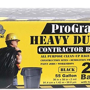 Reli. ProGrade Contractor Trash Bags 55 Gallon (20 Bags w/ Ties) Black 55 Gallon Trash Bags Heavy Duty, Garbage Bags / Construction Bags (2 mil) (55 Gallon - 60 Gallon), Black