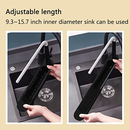 ALMDA Telescopic Sink Storage Rack, Drain Rack for Kitchen Sponge Holder and Soap, with Dishcloth Hanger Expandable Organizer Rack Storage Drain Basket for Home Bathroom (Black)