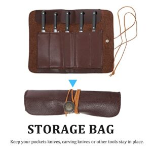 Amosfun Wood Carving Knife Tools Leather Whittling strop Blades Set- 1pc Knives Roll Up Bag Portable Lightweight Storage Bag Organizer Case for Pocket Sculpture Carving Knives