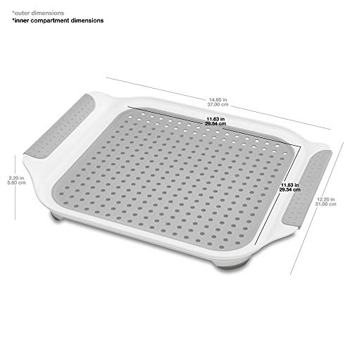 madesmart Soft Draining Sink Mat - White, Grey | SINKWARE COLLECTION | Dry Cups, Utensils, or use to Catch Food Prep | Soft-grip Handles for Portability | Non-slip Rubber Feet | BPA-Free