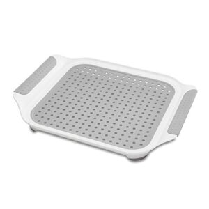 madesmart soft draining sink mat – white, grey | sinkware collection | dry cups, utensils, or use to catch food prep | soft-grip handles for portability | non-slip rubber feet | bpa-free