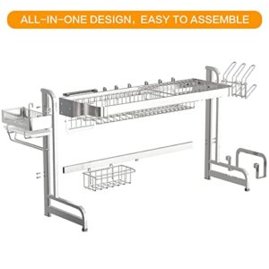 LIVOD Over The Sink Dish Drying Rack, 2 Tier Stainless Steel Over Sink Dish Drying Rack Adjustable (25.6"-37.6"), Large Over Sink Dish Rack for Kitchen Space Saving, Silver