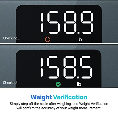 Etekcity Scale for Body Weight, Digital Bathroom Scale for People, Accurate to 0.02kg/0.05lb & Large LED Display, Weight Verification, Tempered Glass, 400 lbs