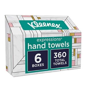 kleenex expressions disposable paper hand towels, paper hand towels for bathroom, 6 boxes, 60 hand towels per box (360 total tissues)