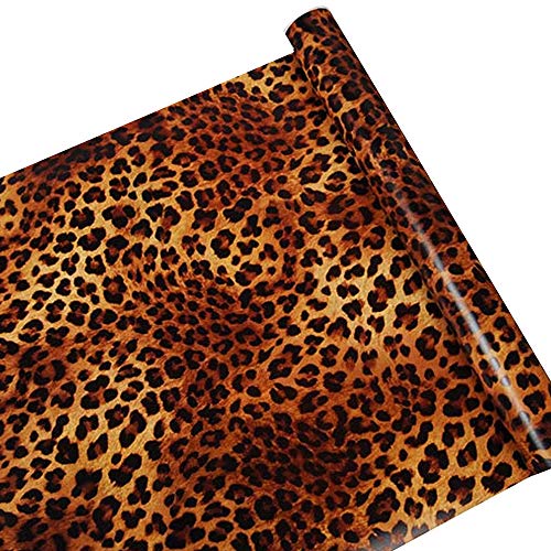 SimpleLife4U Sexy Leopard Print Self-Adhesive Shelf Drawer Liner Moisture Proof PVC Mat 45x300cm