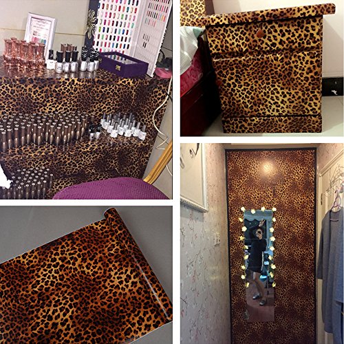 SimpleLife4U Sexy Leopard Print Self-Adhesive Shelf Drawer Liner Moisture Proof PVC Mat 45x300cm