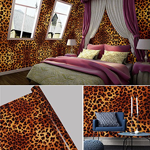 SimpleLife4U Sexy Leopard Print Self-Adhesive Shelf Drawer Liner Moisture Proof PVC Mat 45x300cm