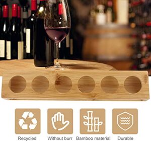 Cabilock Wine Cup Server Dish Wood Beer Flight Tray Bamboo Wine Glass Holder Modern Wooden Wine Rack Wine Cup Display Rack 6 Holes Wine Cup Server Dish Wood Paddle Serving Tray