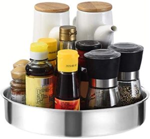 lazy susan spice rack organizer for cabinet, rotating tray turntable storage container stainless steel for kitchen pantry, countertop, table (9”)