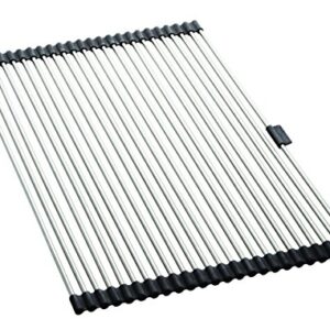 Farberware Roll up Dish Drying Over The Sink Rack Mat with Stainless Steel Wires, Large, Silver/Black