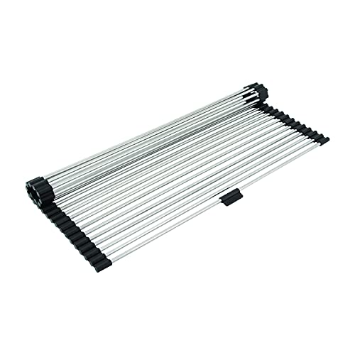 Farberware Roll up Dish Drying Over The Sink Rack Mat with Stainless Steel Wires, Large, Silver/Black