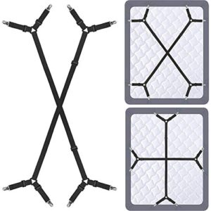siaomo bed sheet holder straps – adjustable crisscross sheet clips elastic band fitted bed sheet fasten suspenders grippers,2pcs/set black
