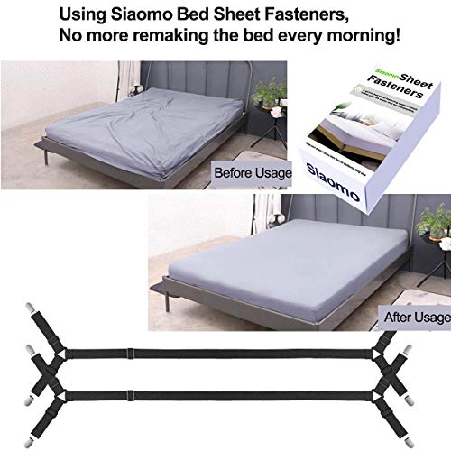 Siaomo Bed Sheet Holder Straps - Adjustable Crisscross Sheet Clips Elastic Band Fitted Bed Sheet Fasten Suspenders Grippers,2Pcs/Set Black