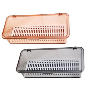 2pcs plastic flatware tray with lid chopsticks drain rack kitchen cutlery utensil drawer colander drying holder organizer basket 28x13cm
