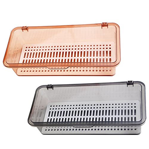 2Pcs Plastic Flatware Tray with Lid Chopsticks Drain Rack Kitchen Cutlery Utensil Drawer Colander Drying Holder Organizer Basket 28X13CM