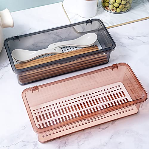 2Pcs Plastic Flatware Tray with Lid Chopsticks Drain Rack Kitchen Cutlery Utensil Drawer Colander Drying Holder Organizer Basket 28X13CM