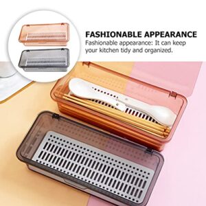 2Pcs Plastic Flatware Tray with Lid Chopsticks Drain Rack Kitchen Cutlery Utensil Drawer Colander Drying Holder Organizer Basket 28X13CM