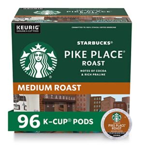 starbucks k-cup coffee pods—medium roast coffee—pike place roast for keurig brewers—100% arabica—4 boxes (96 pods total)