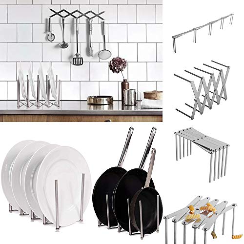 Adjustable Pot Lid Rack, Kitchen Spoon Holder Storage, Stainless Steel Countertop Drain Storage Shelf