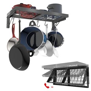 owosald pot rack organizer pots and pans organizer 24in pot racks for kitchen wall mounted 10pcs hooks matte black