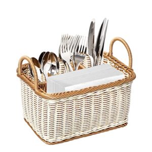 hemoton cutlery storage organizer basket, hand woven utensil holder, silverware caddy, tote bin basket for kitchen table, cabinet, holds forks, knives, spoons, napkins, pens, indoor or outdoor use