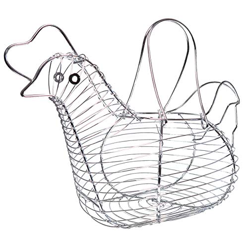 Simple and Neat Chrome Steel Wire Egg Basket with Handle, Holds 15-20 Eggs, Medium Size