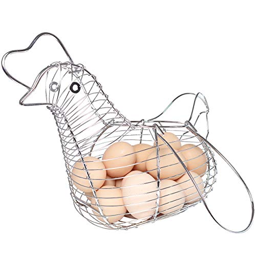 Simple and Neat Chrome Steel Wire Egg Basket with Handle, Holds 15-20 Eggs, Medium Size