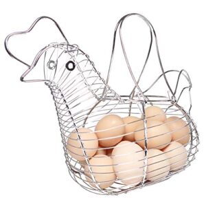 Simple and Neat Chrome Steel Wire Egg Basket with Handle, Holds 15-20 Eggs, Medium Size